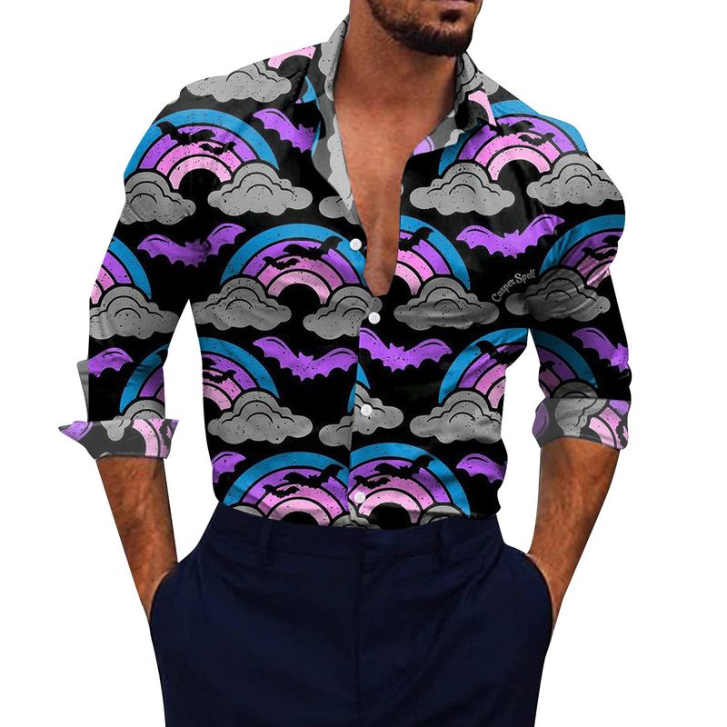 Camicia da spiaggia ampia con stampa 3D floreale a maniche lunghe da uomo, taglia USA, pipistrello_voghion.com