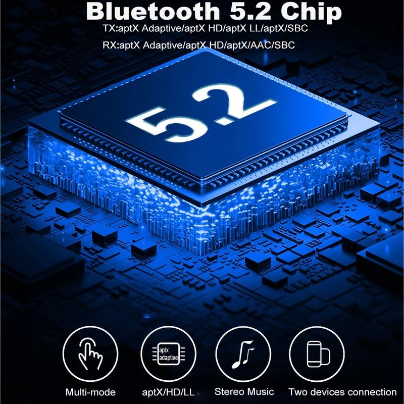 2 an 1 Bluetooth 5.2 Audio Adapter Kabellos Stereo Musek Empfänger Sender Ënnerstëtzung aptX/aptX-LL/aptX-HD Fir Auto Fernseh Lautsprecher_voghion.com