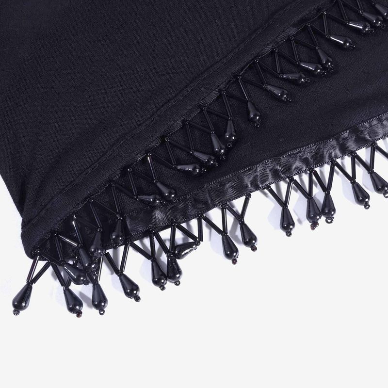 New Beaded Lace Hui Headscarf Cross Water Drop Bead Tube Black Tassel Scarf_voghion.com