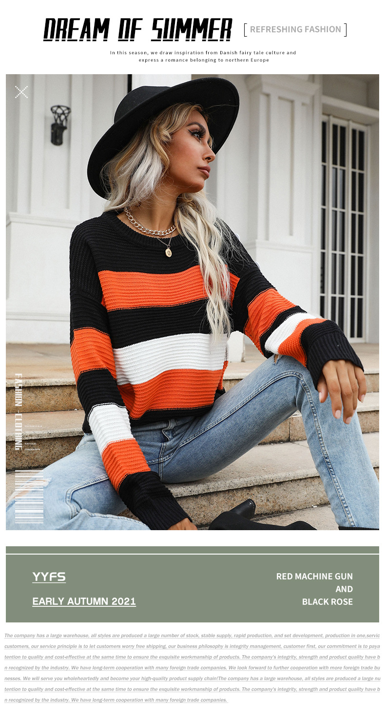 Vêtements pour femmes station indépendante mode pull Style occidental mince à manches longues pull rayé en vrac pour les femmes_voghion.com