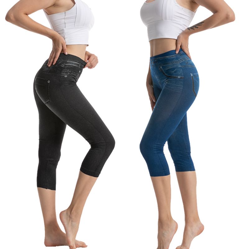 Sieviešu apģērbi Elastīgi Slim Fit Džinsu apdrukas legingi Sieviešu deviņu punktu šauri bikses_voghion.com