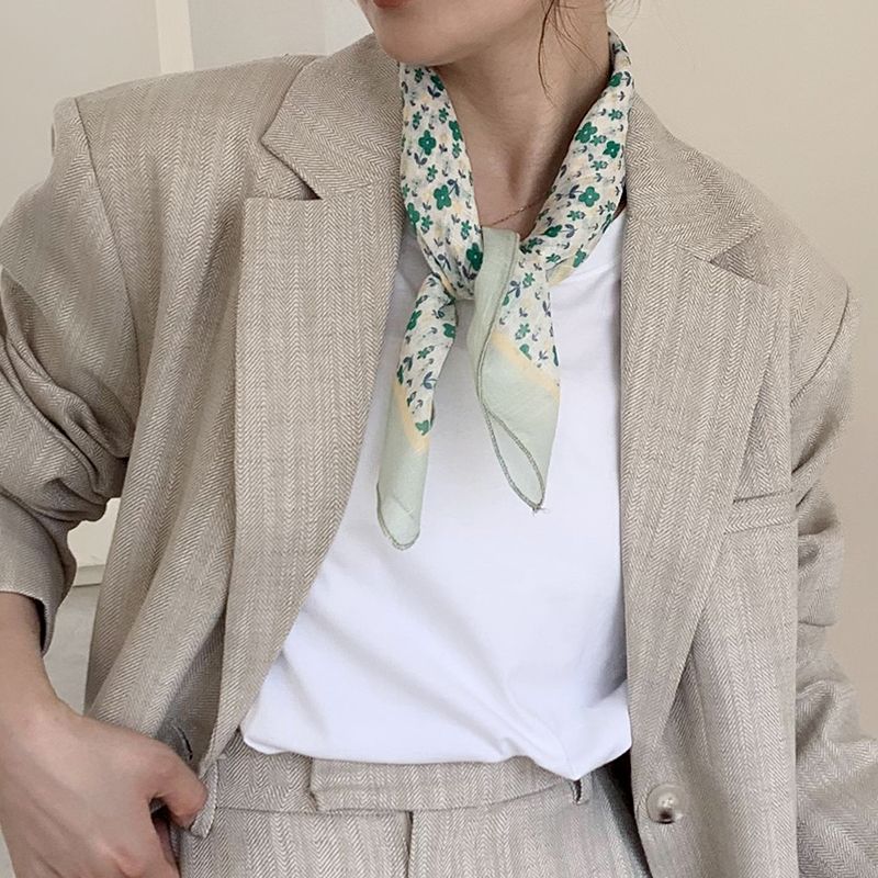 Sciarpa quadrata piccola in cotone e lino stampato da donna con protezione solare sottile estiva, versione coreana, foulard versatile alla moda,_voghion.com