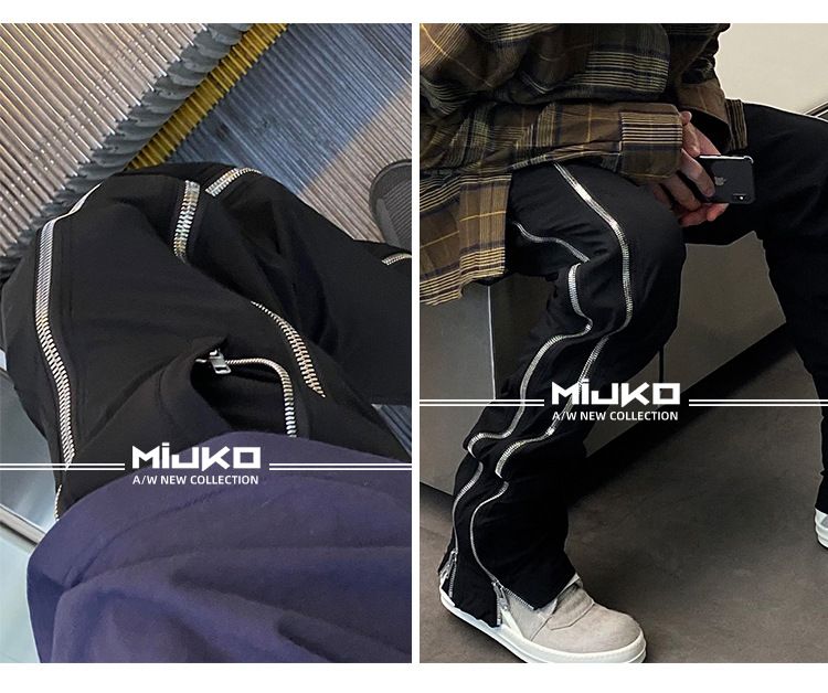 Pantalones estilo hip-hop High street UNDERMYCAR para hombres pantalones casuales de nailon con múltiples cremalleras para hombres y mujeres_voghion.com