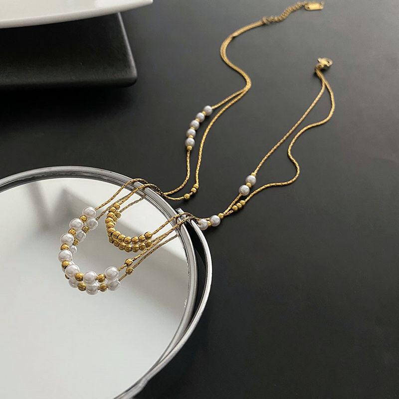 Titanium Steel Pearl Necklace For Women's New Super Immortal Double Layer Layered Light Luxury Collar Chain With Unique_voghion.com