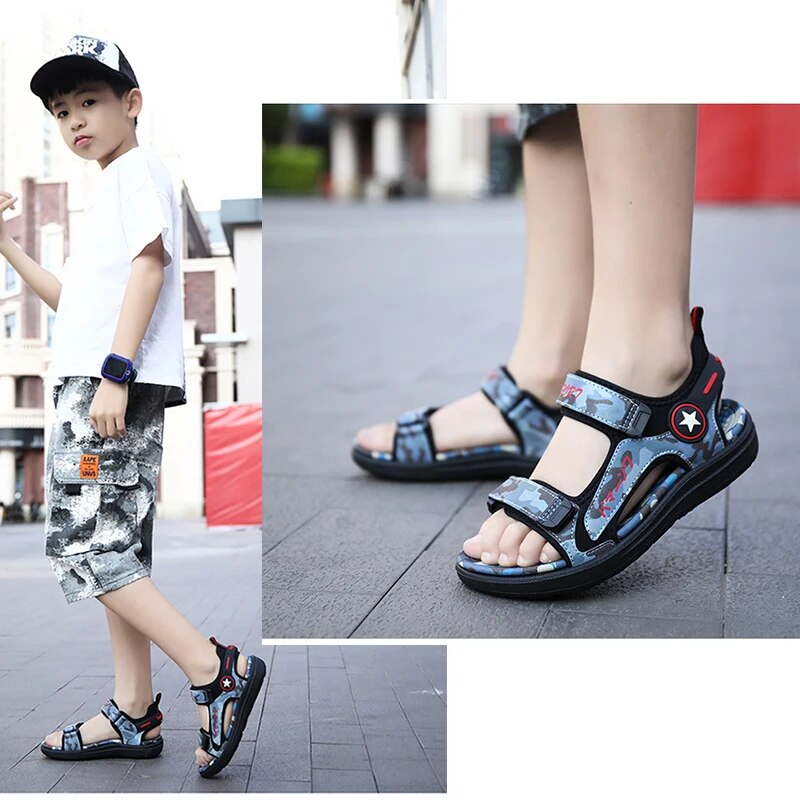 Estate spiaggia bambini, scarpe alla moda per ragazzi 5-16 anni, no ALD, outdoor, ombre astronomiche, sandali in cuoio_voghion.com