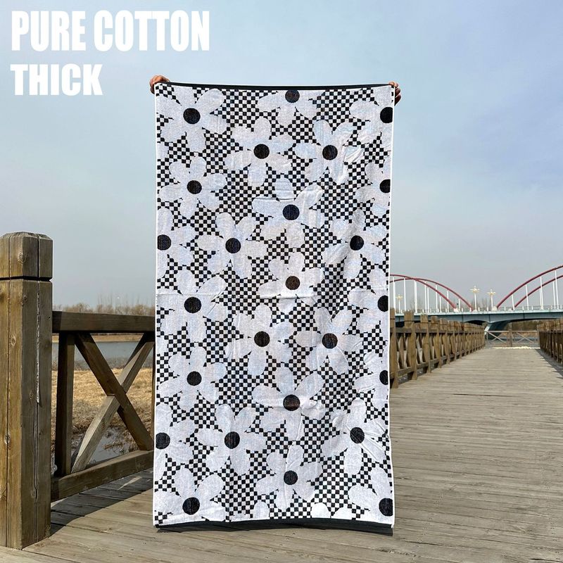 Serviette de plage en pur coton tissé jacquard épais absorbant l'eau printemps et été ananas fraise natation grande serviette de bain_voghion.com