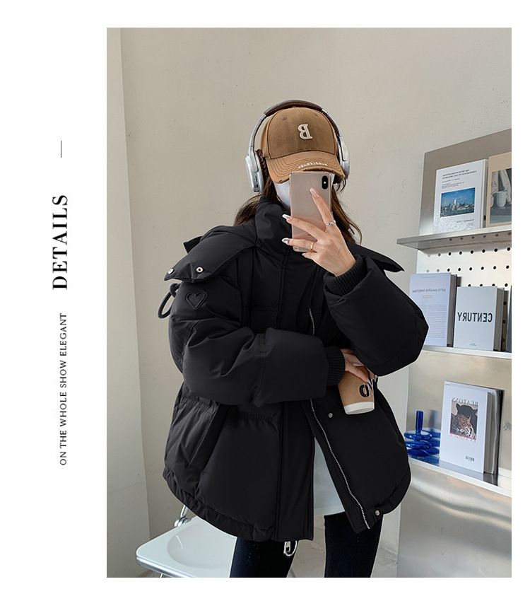 K Gray Heart Kurze Daunenjacke für Damen; Koreanische Version; Studentengröße; Brotmantel für Paare._voghion.com