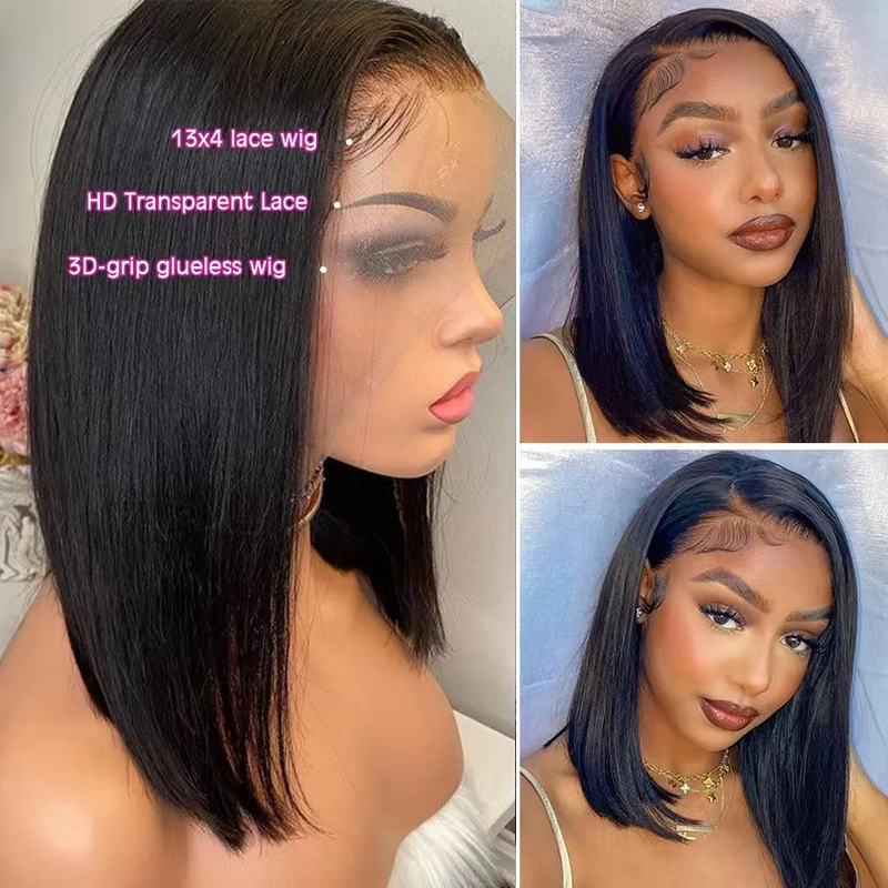 New products 13*4 front lace short hair bob head wig loose deep wave short straight hair wig set_voghion.com
