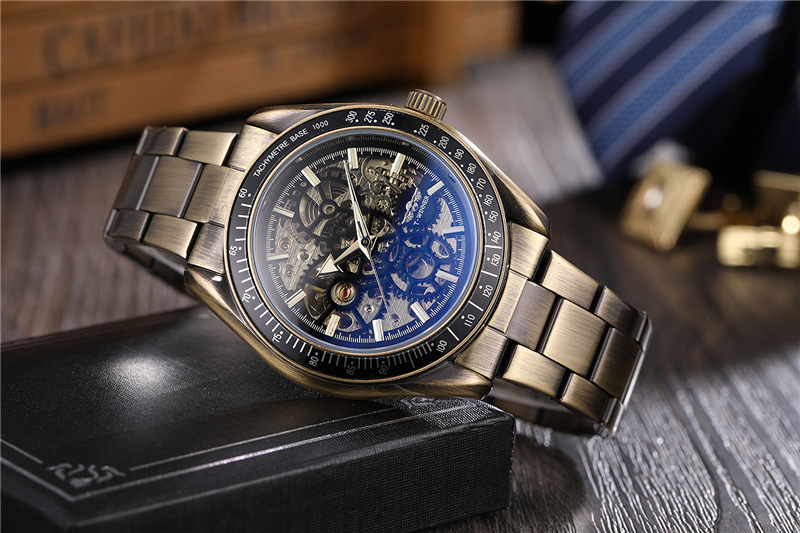 Hot selling winner8152 men's leisure mechanical watch automatic hollow mechanical watch men's steel band watch_voghion.com