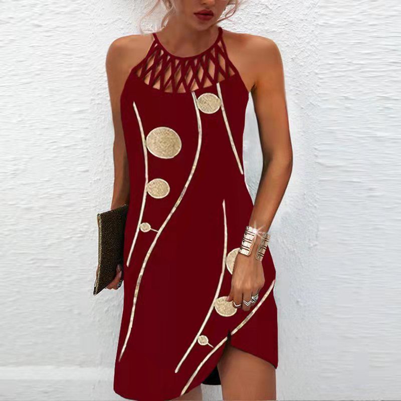 Rochie casual fără mâneci, cu imprimeu din plasă și curea, în stil etnic, 2025, primăvară/vară, nouă, pentru femei_voghion.com