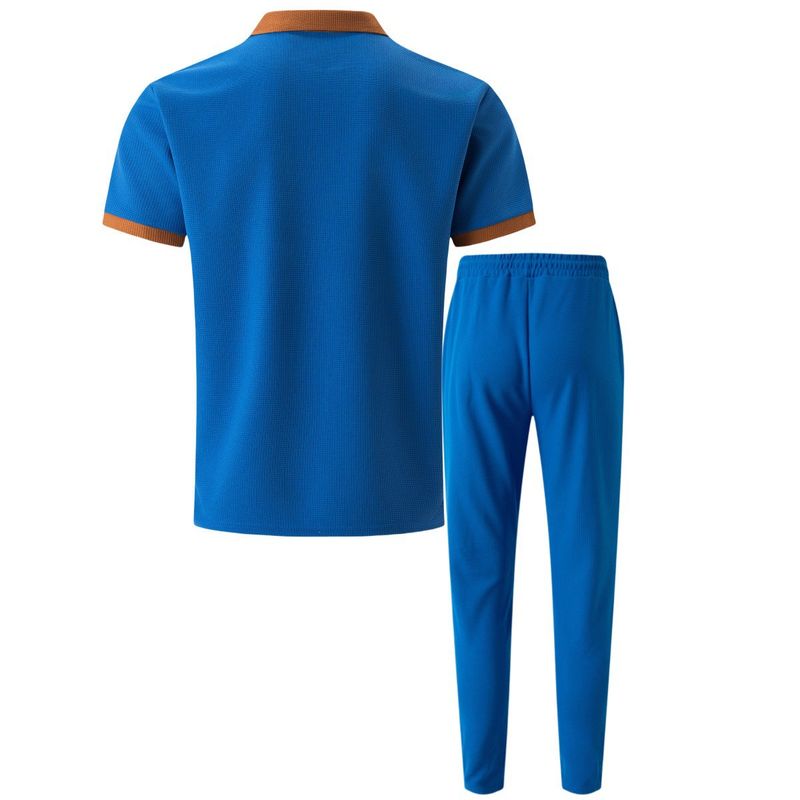 Herrenbekleidung: Neuer, farblich passender, kurzärmliger Zweiteiler-Anzug mit Waffelmuster und Revers für Herren_voghion.com