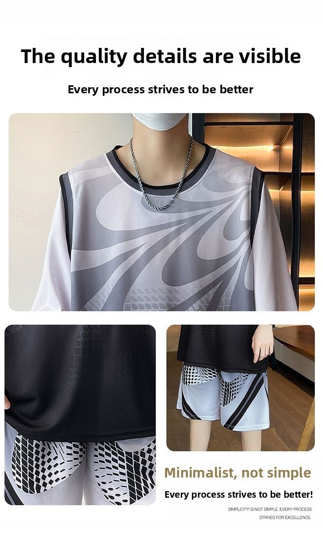 Summer New Quick-Dry Ice Silk Short Sleeve Sports Set Vest Shorts Casual Running Cool Student Basketball Wear_voghion.com