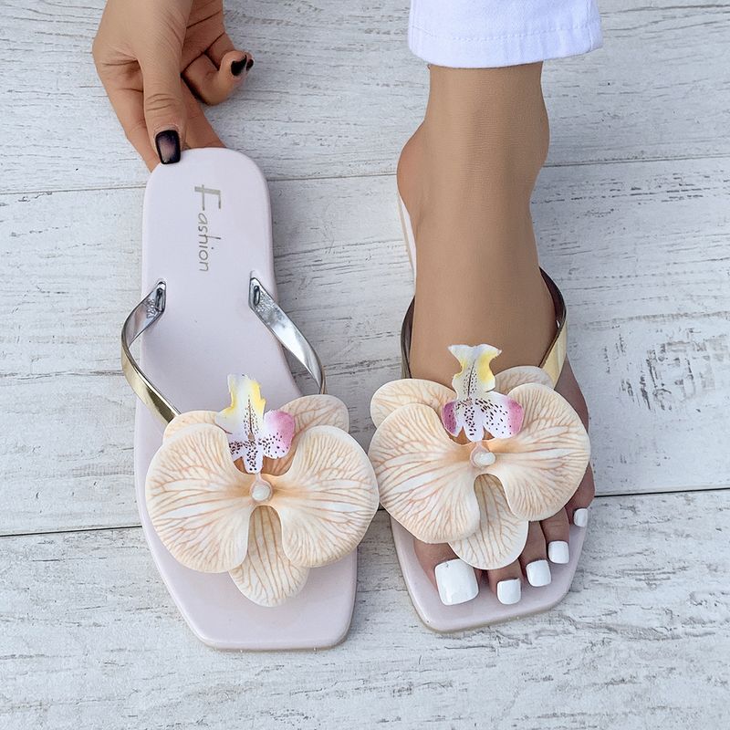Damenschuhe Sommer Neue Phalaenopsis Blume Flip-Flops Strandschuhe Mädchen Urlaub Casual Sandalen Flache Hausschuhe_voghion.com