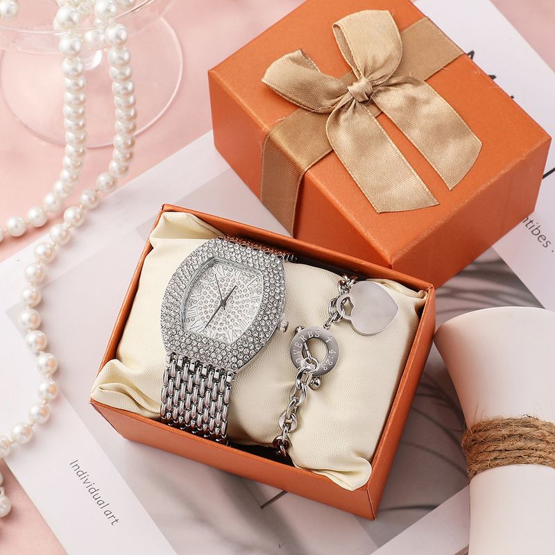 Női karórák, divatos, kétrészes, gyémántokkal teli, eltúlzott kvarcóra, titán acél, csattal ellátott karkötő_voghion.com