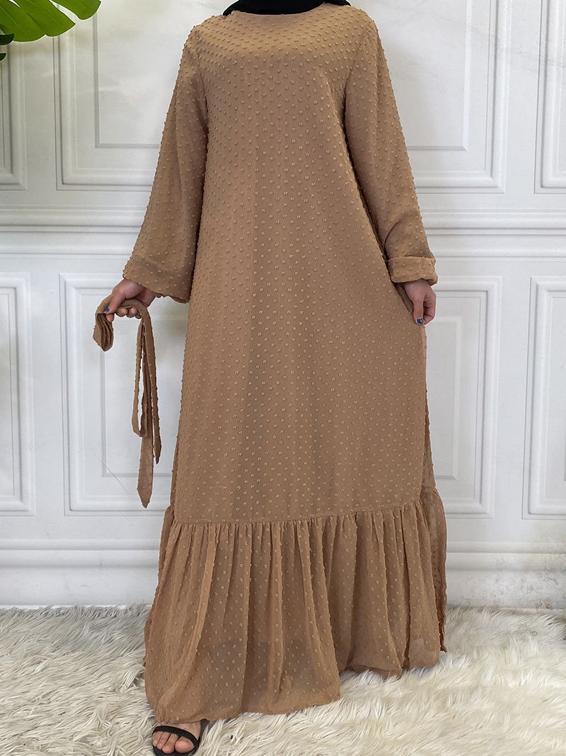 Laatste moderne mode Ruffle Polka islamitische kleding Kaftan met voering Vrouwen moslim Maix Casual jurk Abaya_voghion.com