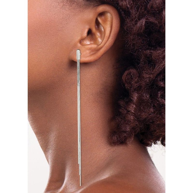 Sterling Silver Polished Multi-Strand Snake Chain Post Dangle Earrings_voghion.com