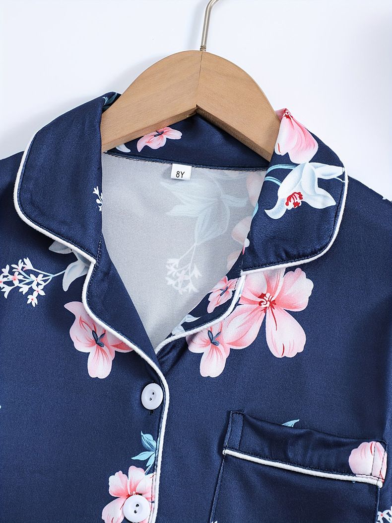 Otoño e invierno, ropa grande para el hogar para bebé, cárdigan Floral de seda de leche, pantalones de manga larga, conjunto de pijamas para niños, otoño_voghion.com