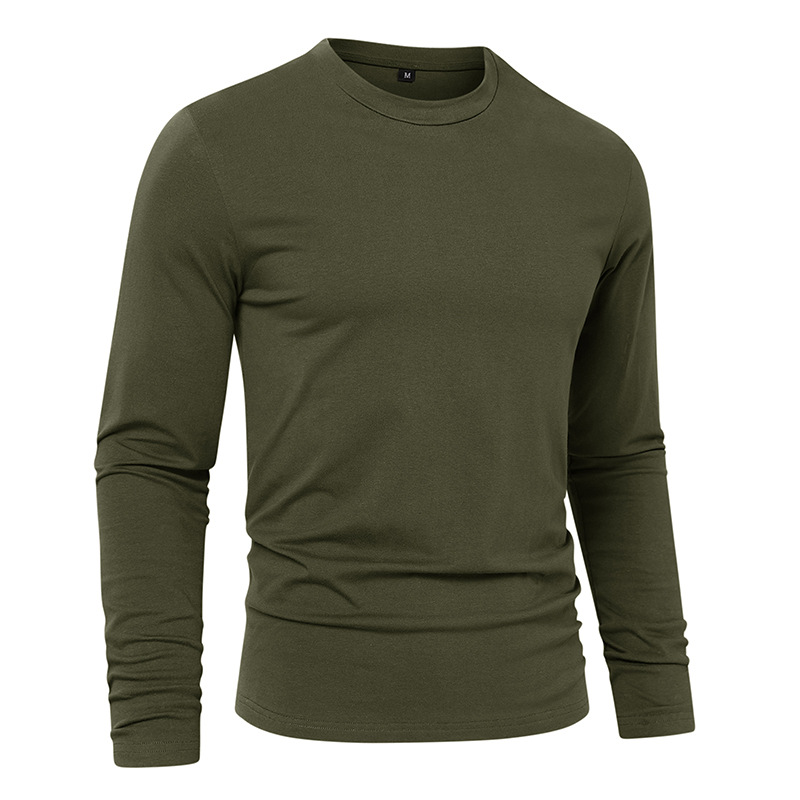 Herrenbekleidung Herren-Langarm-T-Shirt für Herren, einfarbig, Rundhalsausschnitt, langärmelig_voghion.com