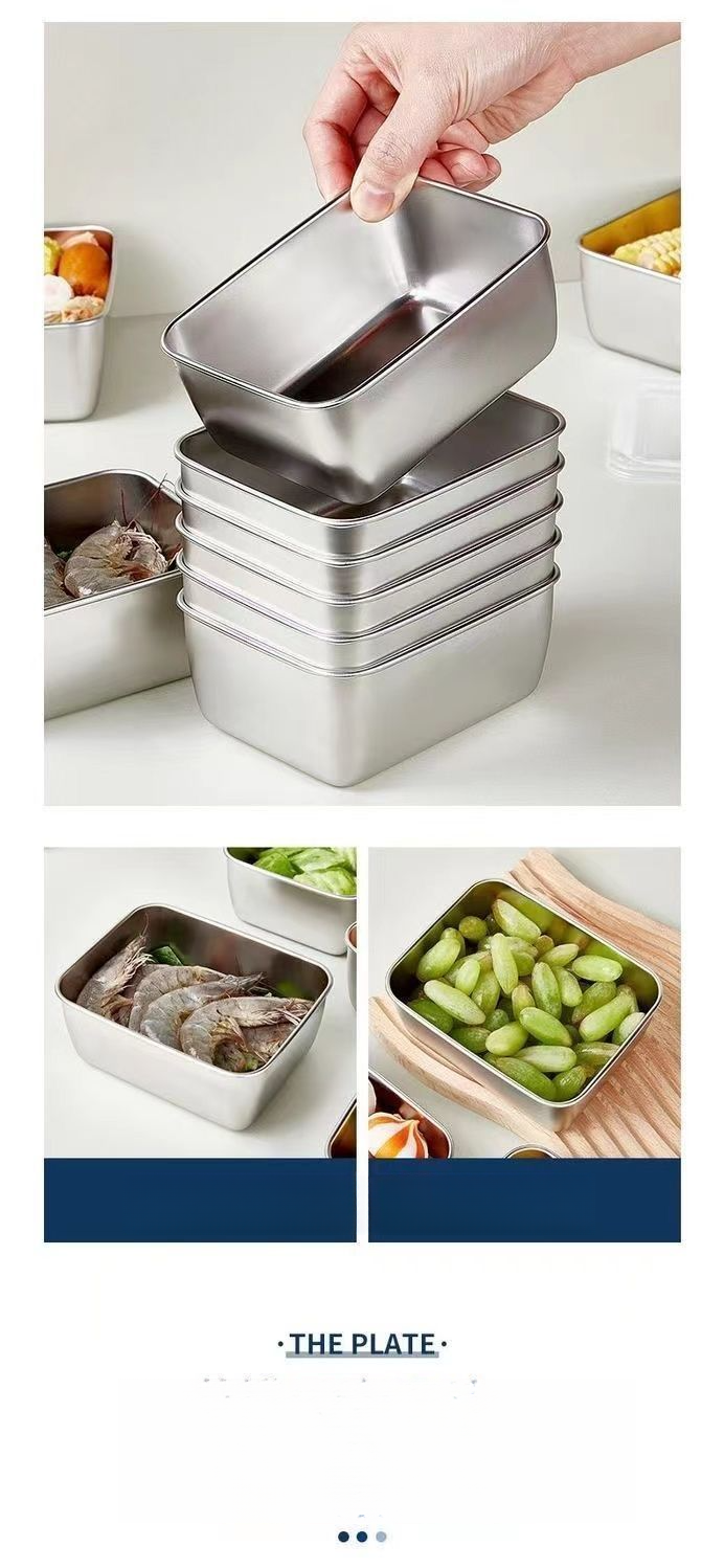 Stainless Steel Food Storage Container Small Square Kitchen Basin Luncheon Meat With Lid Freezing Divider Box Frozen_voghion.com