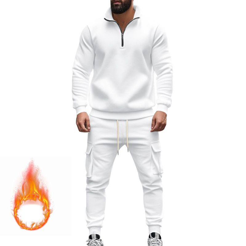 Fleecegefüttertes Sweatshirt-Set mit Viertelreißverschluss für Herren – Slim Fit Thermo-Jogging-Outfit für Herbst und Winter_voghion.com