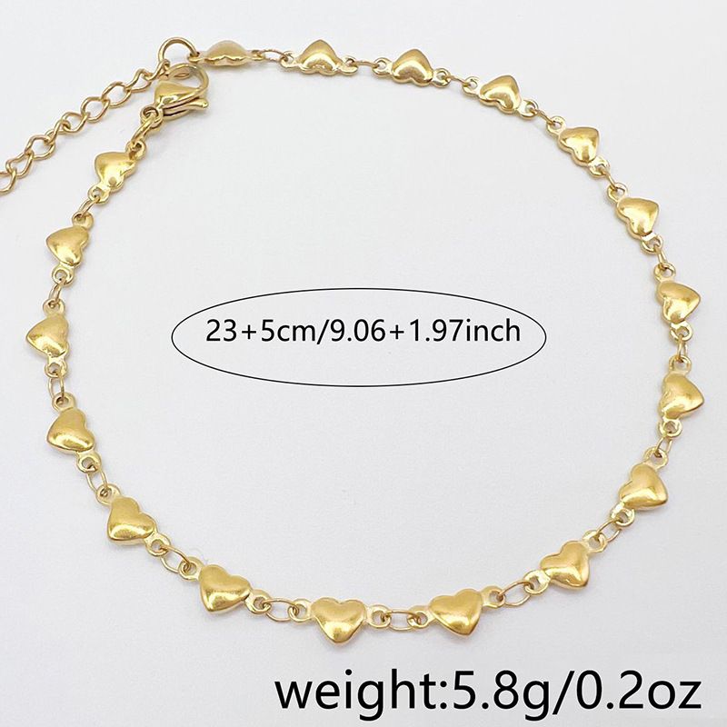 Cavigliera alla moda semplice e alla moda in acciaio inossidabile dorato a forma di cuore, fatta a mano, per le donne_voghion.com