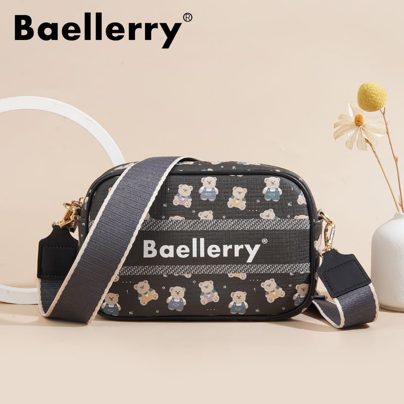 New Women's Baellerry Cartoon Zipper Shoulder Crossbody Bear Print Small Square Bag_voghion.com