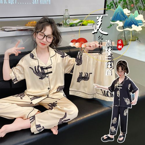 Chinese Style Printed Three-piece Set Girl's Class A Modal suit 24 Summer New Children's Short-sleeved Shorts Trousers_voghion.com