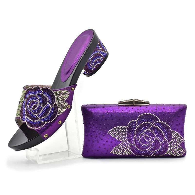 Sandali alla moda casual con tacco alto, modello a rombi con file di rose, testa rotonda, tutto in uno, con borsa_voghion.com