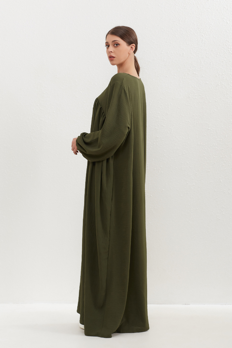 Women's Clothing Two Piece Set Solid Color Headscarf Robe Dress Ethnic Style_voghion.com