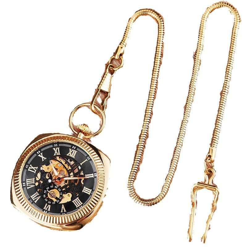 Automatische quadratische Flip-Cover-Trendy Fashion Classic römische Ziffern Kette mechanische Taschenuhr_voghion.com