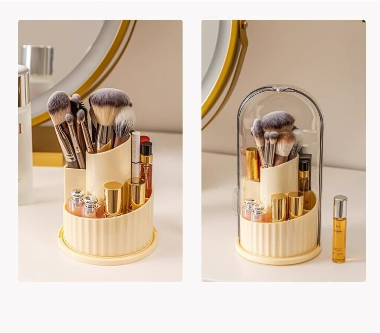 Make-up-Tools & Zubehör Aufbewahrungsröhre Rotierende staubdichte Schminktisch-Kosmetik-Aufbewahrungsbox mit Deckel Lippenstiftständer Desktop-Stifthalter_voghion.com