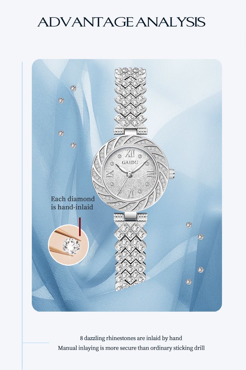 Elegant Women's Diamond Watch Bracelet Set - Stainless Steel Band, Quartz Movement, Water Resistant To 30M, Fashionable Minimalist Design_voghion.com