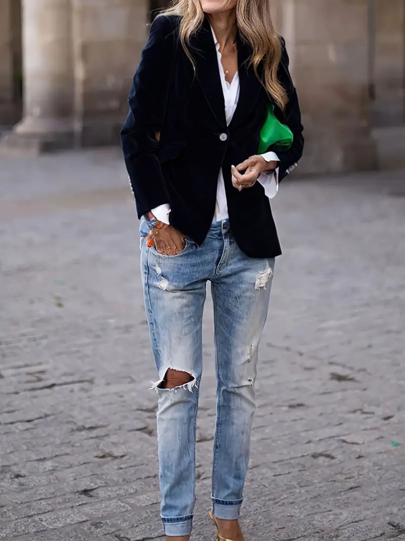 Blazer doppiopetto senza maniche con finiture in velluto per donna, primaverile, da ufficio (rosso/blu/verde/nero) | Dolce e sofisticato (S-XXL)_voghion.com