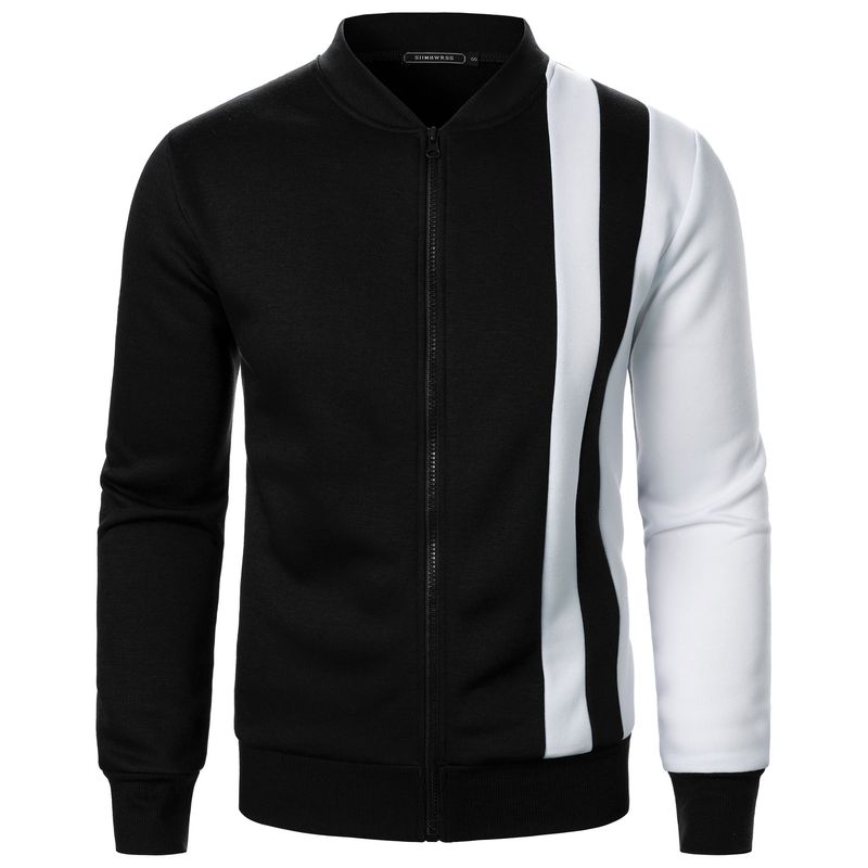 Nuova felpa cardigan casual da uomo con cerniera e colletto rialzato color block_voghion.com