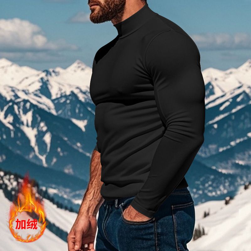 Autumn Winter Thermal Long Sleeve T-Shirt Skin-Friendly Soft Base Layer Half Turtleneck Men's Three-Piece Set_voghion.com