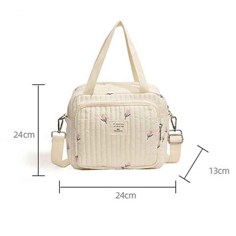 Söpö karhukukka-kirjontakuvio vauvan beige puuvillakangasta vetoketjullinen vaippalaukku uusi matkatavaralaukku_voghion.com