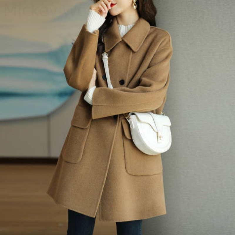 Palton de toamnă și iarnă pentru femei, lungime medie, cu un singur nasture, culoare solidă, guler răsucit, elegant, plus mărime 4XL, casual, cald_voghion.com