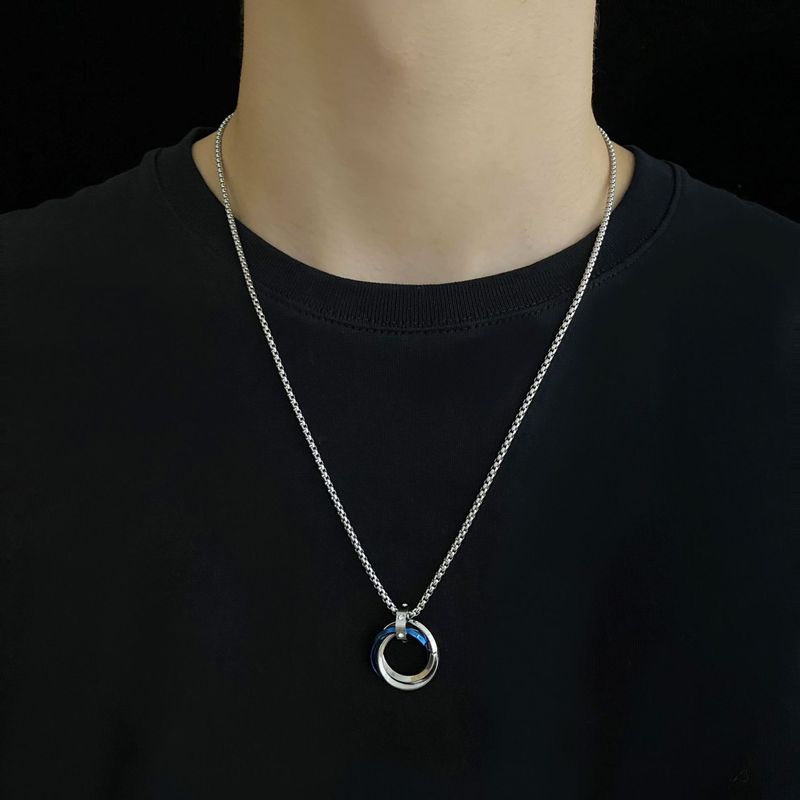 Collier en acier titane à trois anneaux pour hommes et femmes, accessoires de couple hip-hop tendance de style froid_voghion.com