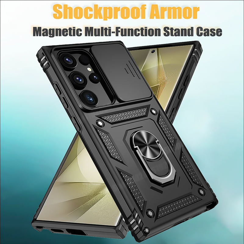 Military Armor Slide Camera Case For Samsung S25 Ultra Plus S23 S22 S21 S20 S24 FE Note 20 Magnetic Ring Holder Phone_voghion.com