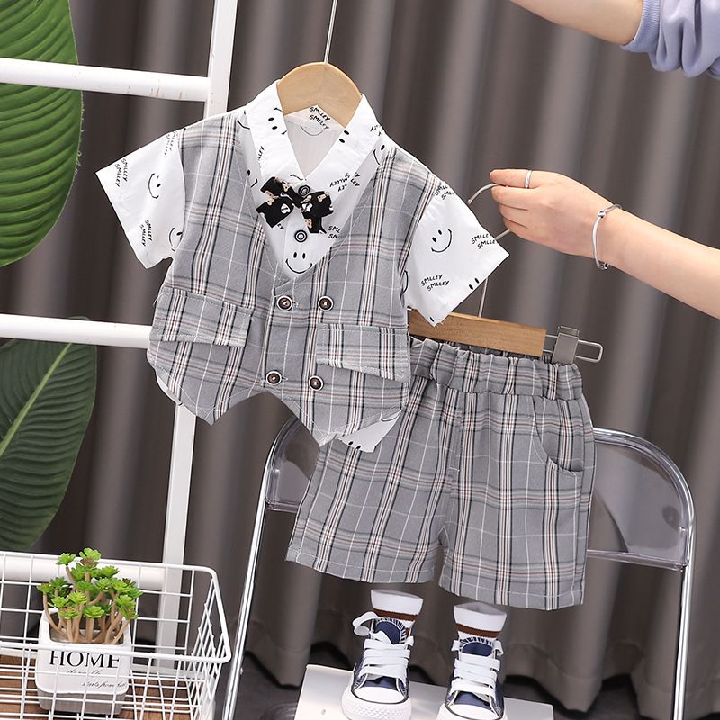 Children's boys summer set 2024 new small and medium-sized children's full print smiling face vest suit short sleeved_voghion.com