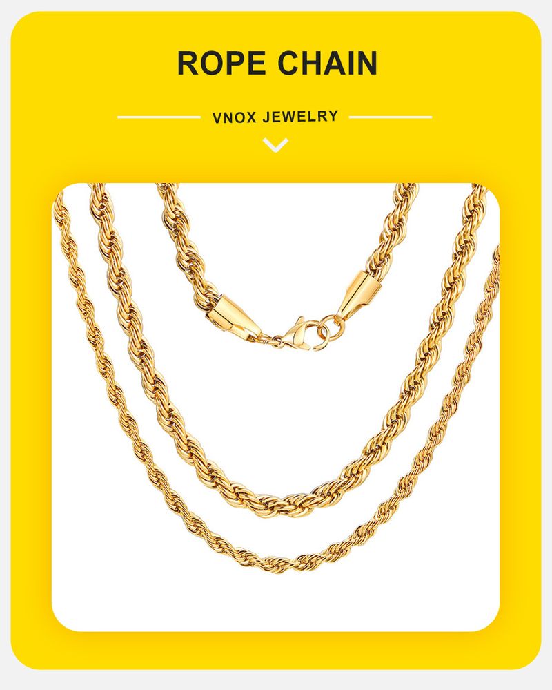2025 New Arrivals Vnox Dainty Gold Color Rope Chain Necklaces for Women Men,Chic Twisted Collar, Waterproof Stainless Steel Link 2/3/4/5mm_voghion.com