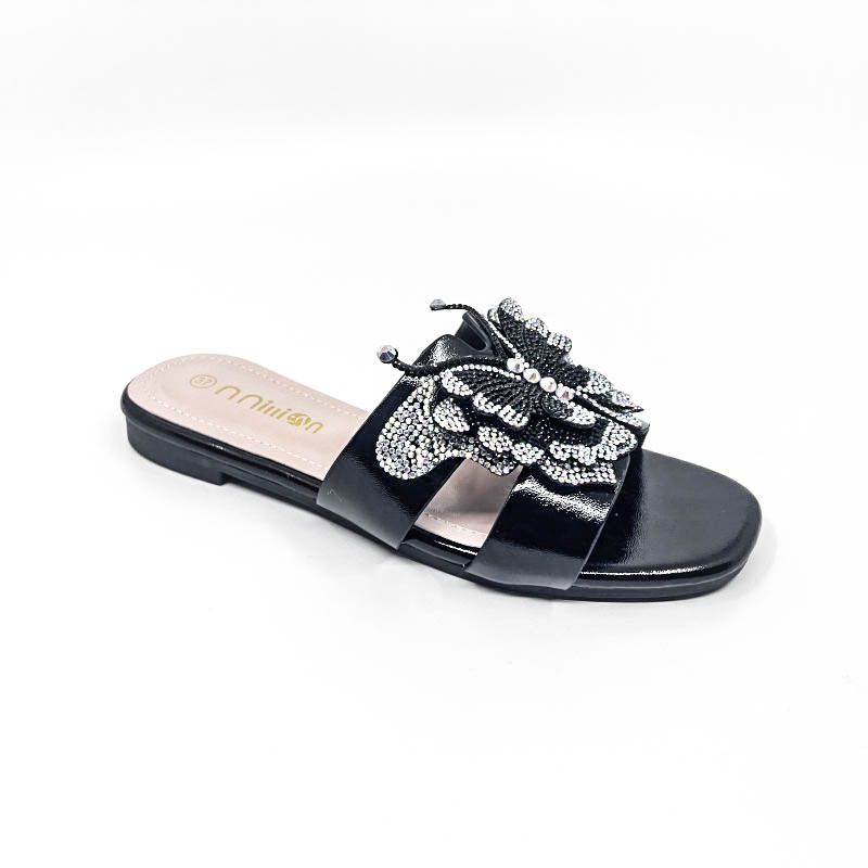 Chaussons pour femmes, ballerines pour femmes, chaussures plates, surface diamantée, extérieur, sans lacet, mode, pantoufles pour femmes Huidong, usine_voghion.com