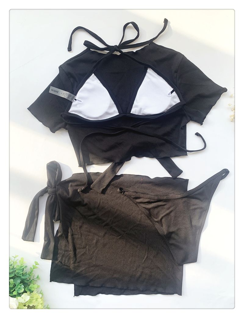 Nieuwe bikini vleesbedekking en dun vierdelig badpak Badpak Dames effen kleur meerdelig badpak_voghion.com