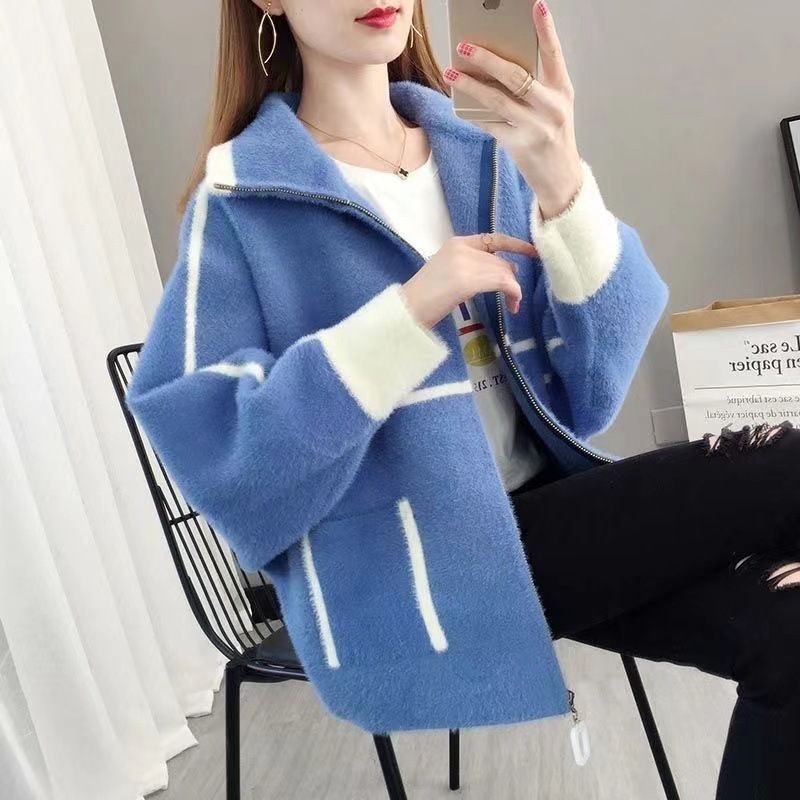 Mink Fur New 2025 Autumn Winter Loose Fluffy Knitted Cardigan Stylish Versatile Short Coat For Women_voghion.com