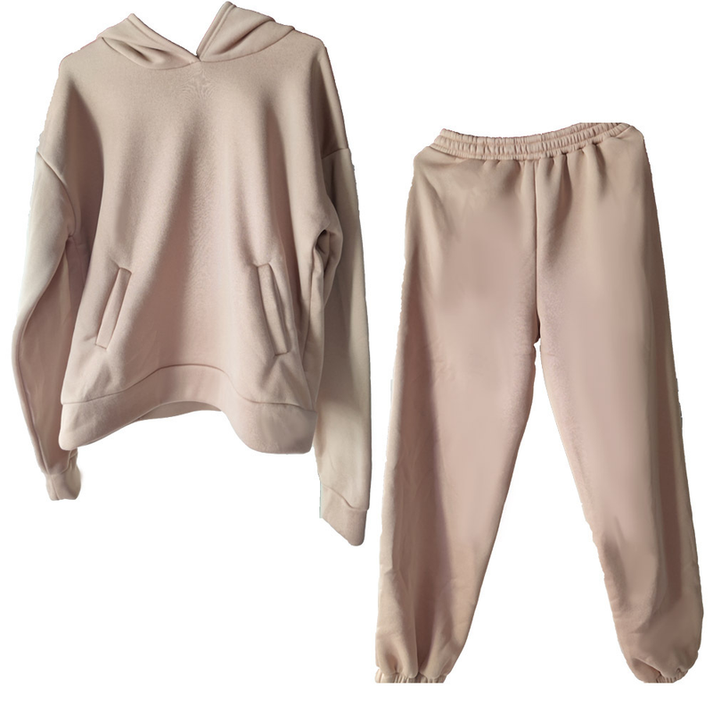 solid color casual fashion trousers thickened long-sleeved hooded sweatshirt suit_voghion.com