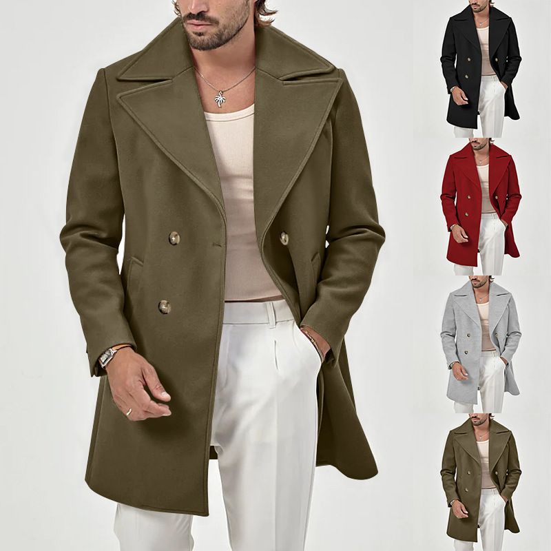 2025 Men's Autumn Winter New Style Lapel Double-Breasted Slim Fit Jacket Trench Coat_voghion.com