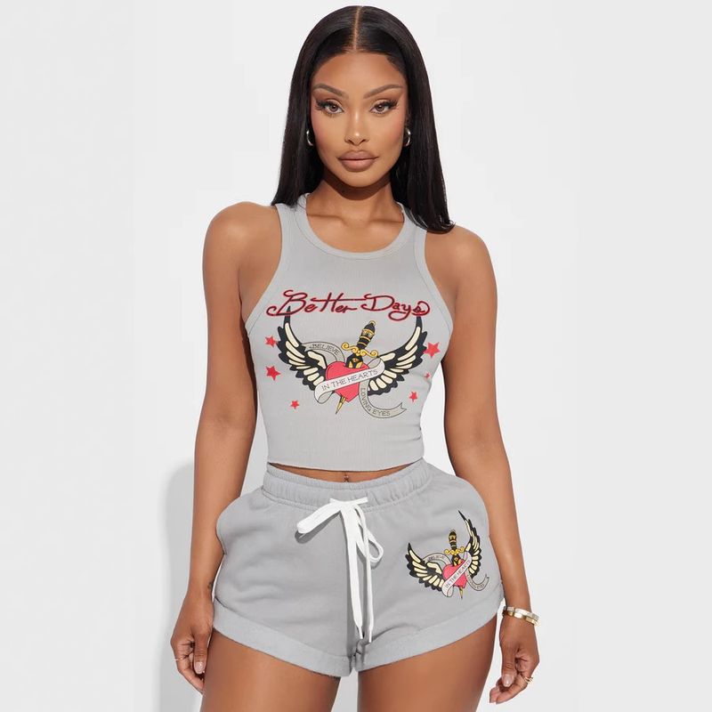 2025 Women's Fashion Positioning Printed Tank Top Shorts Set_voghion.com