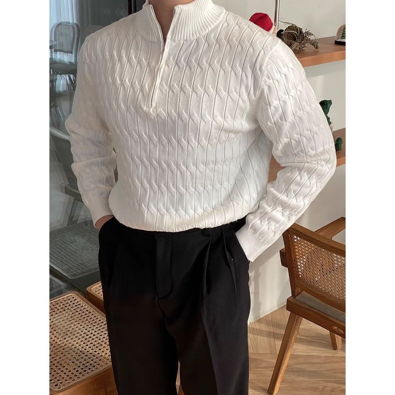 Frühling und Herbst Neues Poloshirt Umlegekragen Langarm Strickpullover Herren Leicht Reife Slim Fit Business Trend_voghion.com