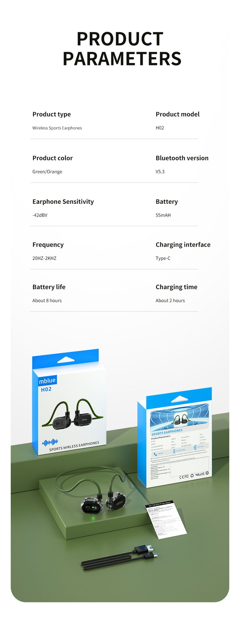 2025 New Meilan MblueH02 Bone Conduction Bluetooth Headset Wireless Ear-mounted Sports Running Neck-mounted_voghion.com