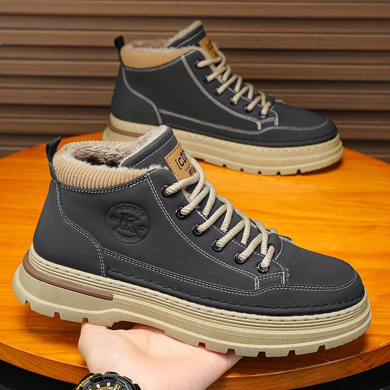 Winter Snow Boots For Men, Leather Fur Integrated, Thickened And Warm, Slip-On, Non-Slip, Trendy Shoes_voghion.com